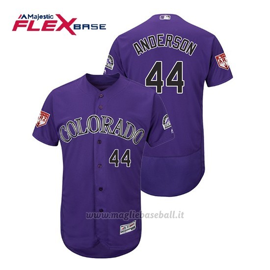 Maglia Baseball Uomo Colorado Rockies Tyler Anderson Flex Base Entrenamiento De Primavera 2019 Viola